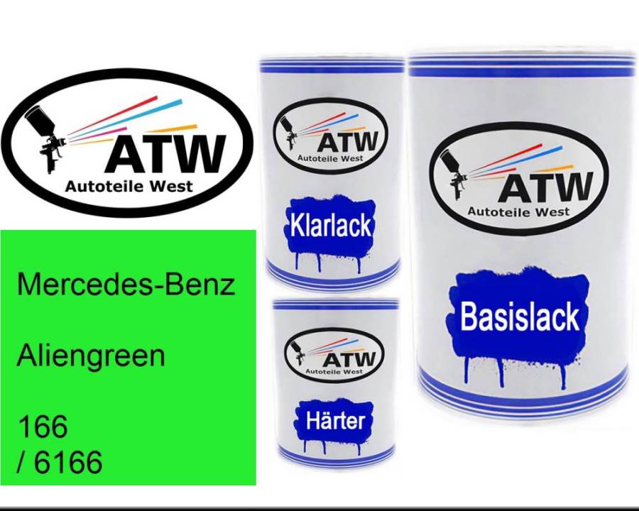 Mercedes-Benz, Aliengreen, 166 / 6166: 500ml Lackdose + 500ml Klarlack + 250ml Härter - Set, von ATW Autoteile West.